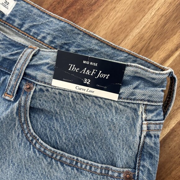 Abercrombie & Fitch Curve Love Mid Rise The A&F Jort Shorts Raw Hem Women’s 32 - Picture 14 of 16